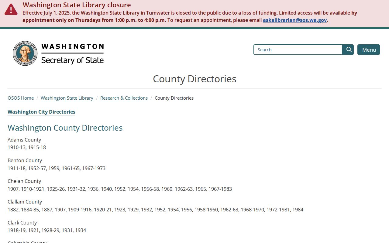 Mill Creek East residents directory historical county directories
