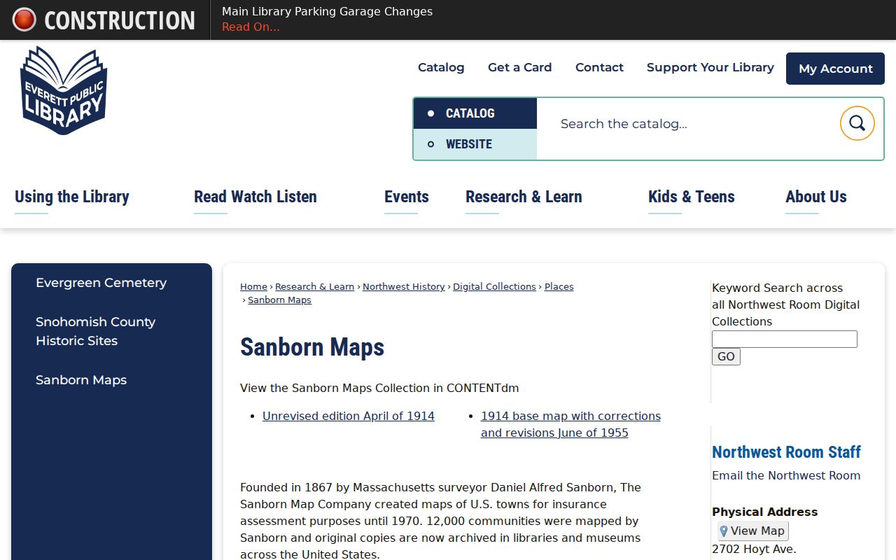 Everett Public Library Sanborn map collection used with Mill Creek East city directories